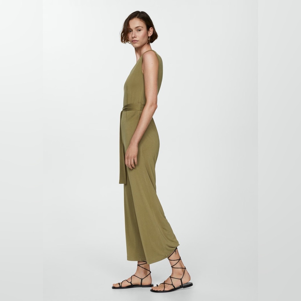 Mango Khaki bow long Jumpsuit NWT - Picture 4 of 7